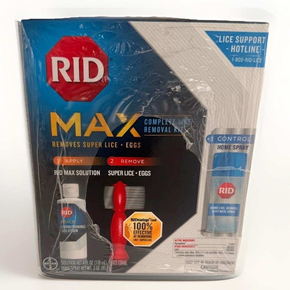 Pack of 3 Rid MAX Complete Lice Removal Solution Comb Spray Treatment Kit 4 oz